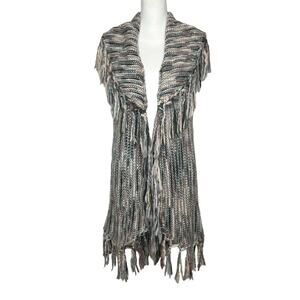 Chicos Size Medium Drama Fringe Nolan Wool Blend Sweater Vest Art to Wear
